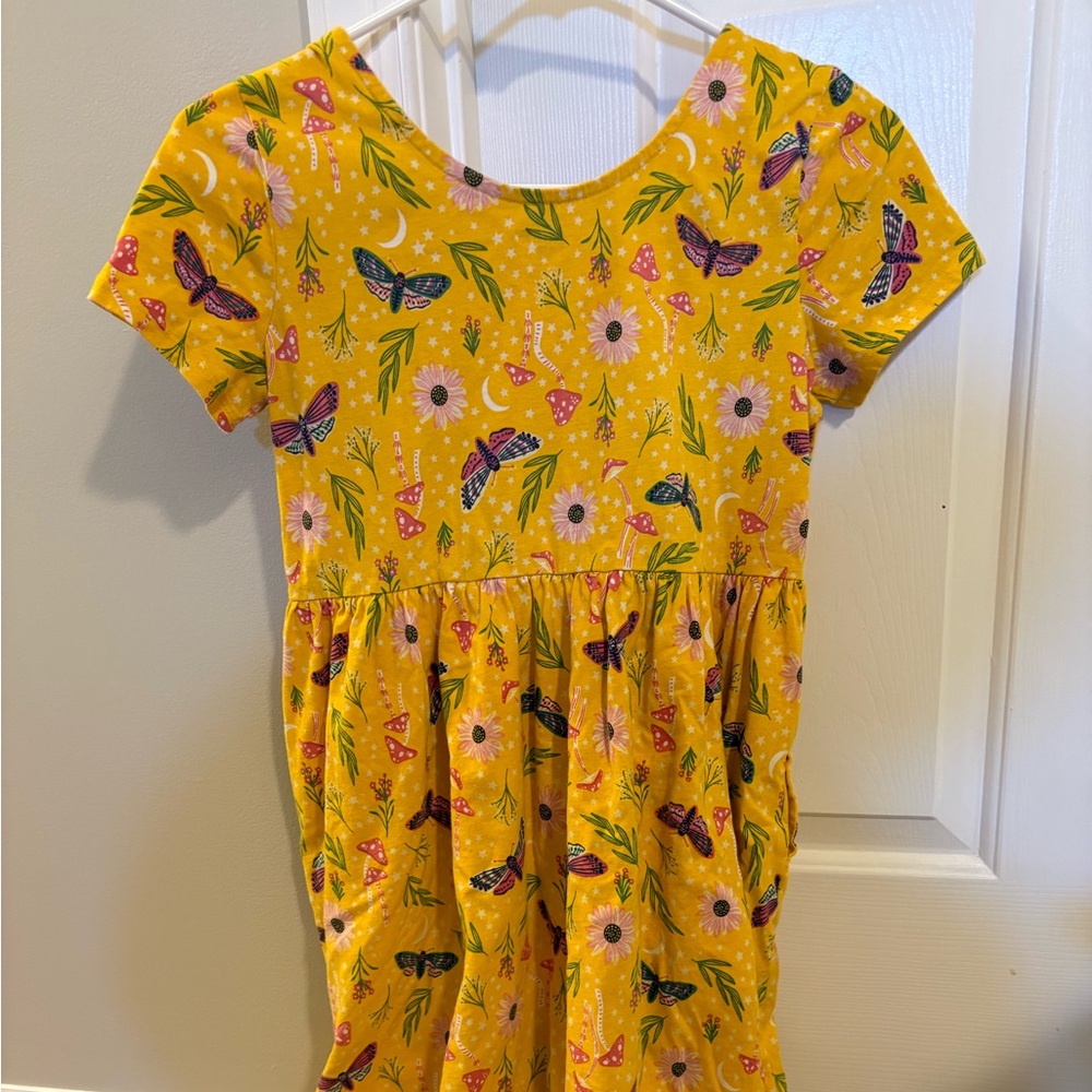 Lands' End Yellow Butterfly & Floral Print Casual Dress